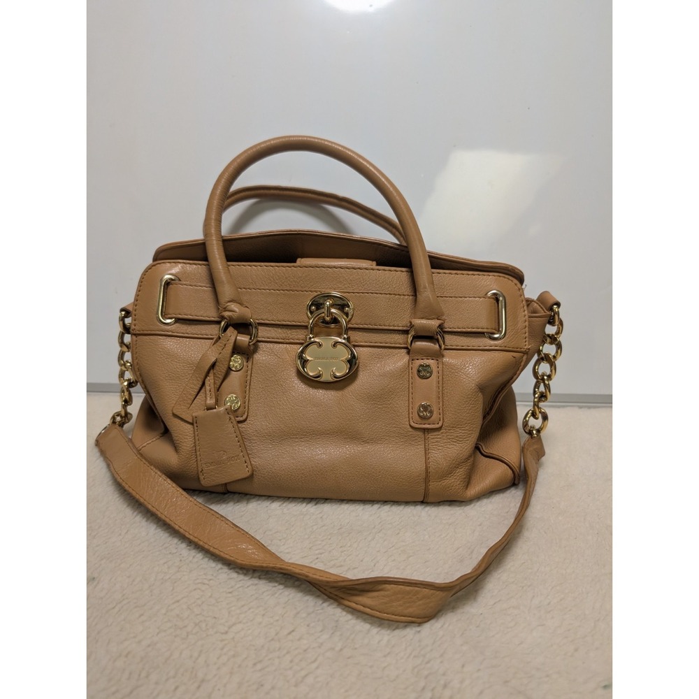 Emma Fox Cambridge Beige Leather Lock Handbag Satchel Double Handles British Tan